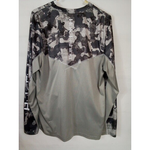 Men's Huk Performance Fabric Fishing Long Sleeve Gray Camo Shirt Size Medium - Picture 15 of 16